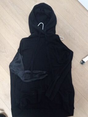 Ann Demeulemeester Black Hooded Turtleneck Sweater with Satin Sleeve Detail